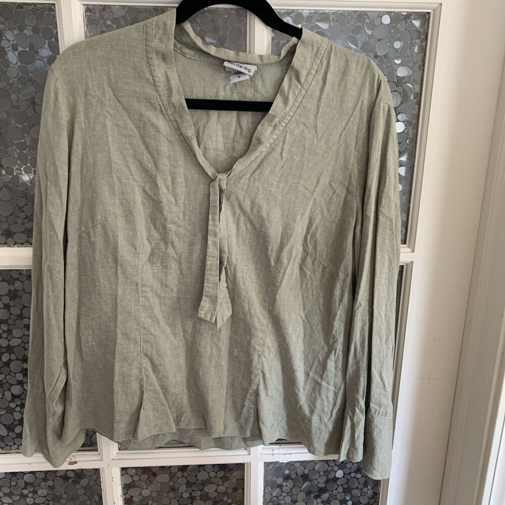 TSD Two Star Dog Tie Front Top Sz M Hemp Tencel Made in USA